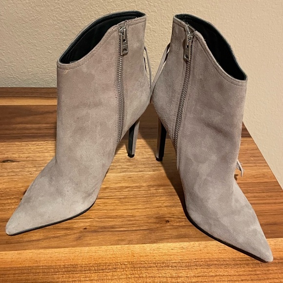 All Saints Gray Fall Fringe Suede Ankle Booties - Picture 6 of 7
